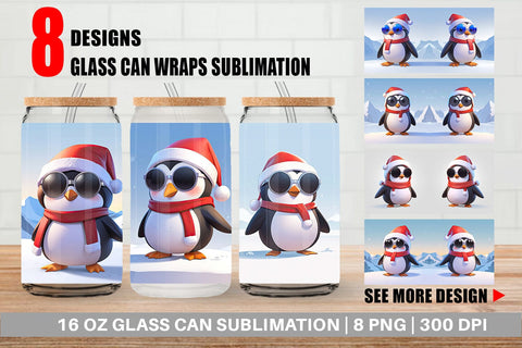 Glass Can Penguin Christmas Sublimation artnoy 