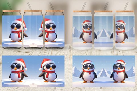 Glass Can Penguin Christmas Sublimation artnoy 