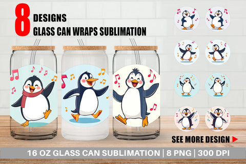 Glass Can Penguin Dancing Sublimation artnoy 