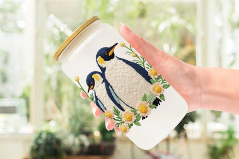 Glass Can Penguin Embroidery Sublimation artnoy 