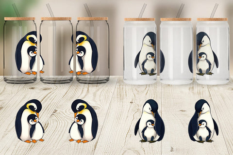 Glass Can Penguin Family Sublimation artnoy 