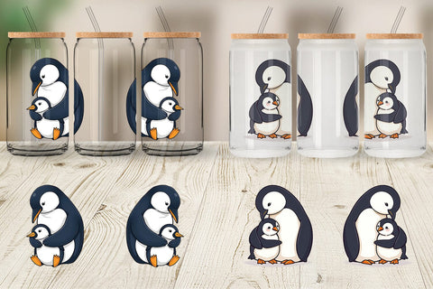 Glass Can Penguin Family Sublimation artnoy 