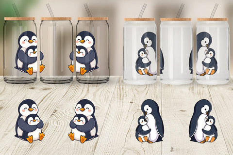 Glass Can Penguin Family Sublimation artnoy 
