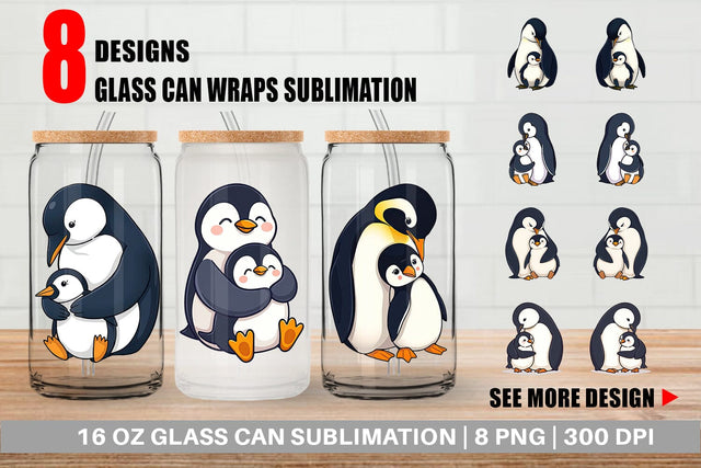 Glass Can Penguin Family Sublimation artnoy 