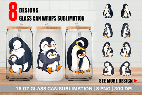 Glass Can Penguin Family Sublimation artnoy 