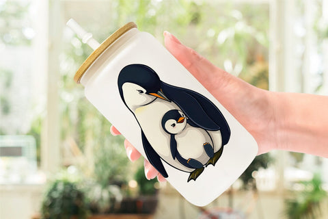 Glass Can Penguin Family Sublimation artnoy 