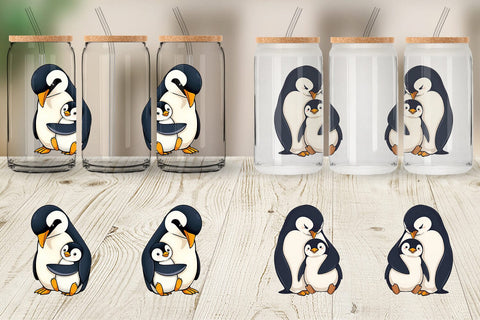 Glass Can Penguin Family Sublimation artnoy 