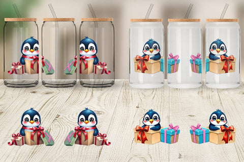 Glass Can Penguin Gift Sublimation artnoy 