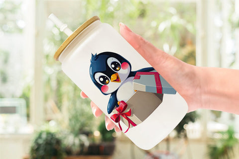 Glass Can Penguin Gift Sublimation artnoy 