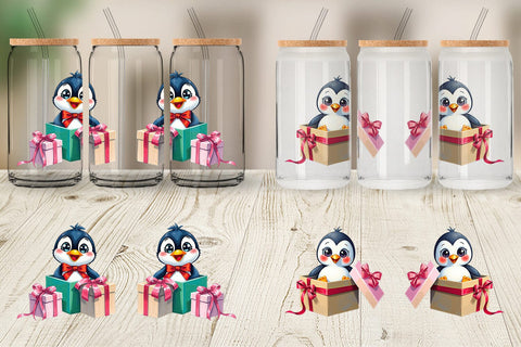 Glass Can Penguin Gift Sublimation artnoy 
