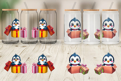 Glass Can Penguin Gift Sublimation artnoy 
