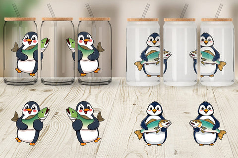 Glass Can Penguin Holding a Fish Sublimation artnoy 