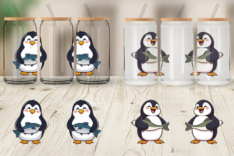 Glass Can Penguin Holding a Fish Sublimation artnoy 