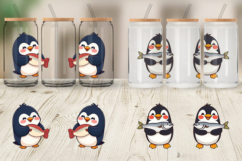 Glass Can Penguin Holding a Fish Sublimation artnoy 