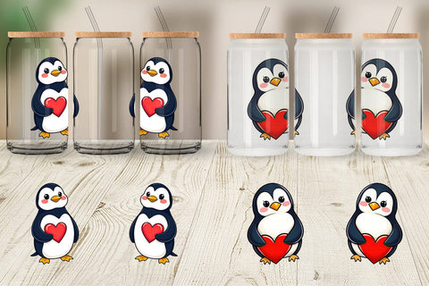Glass Can Penguin Holding a Heart Sublimation artnoy 
