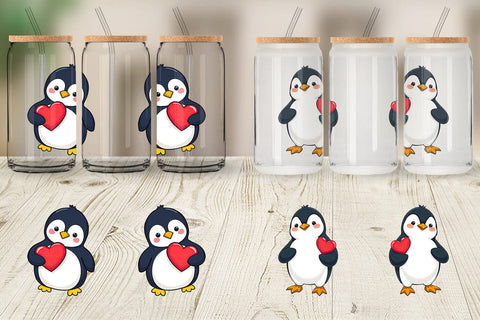 Glass Can Penguin Holding a Heart Sublimation artnoy 