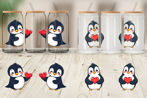 Glass Can Penguin Holding a Heart Sublimation artnoy 