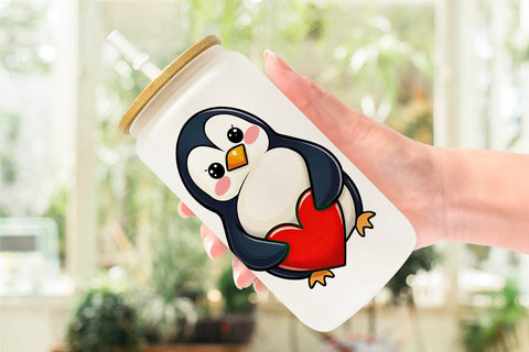 Glass Can Penguin Holding a Heart Sublimation artnoy 