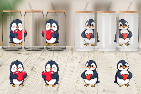 Glass Can Penguin Holding a Heart Sublimation artnoy 