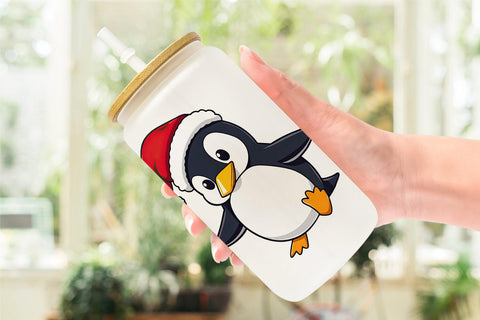 Glass Can Penguin in a Santa Hat Sublimation artnoy 