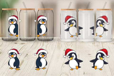 Glass Can Penguin in a Santa Hat Sublimation artnoy 