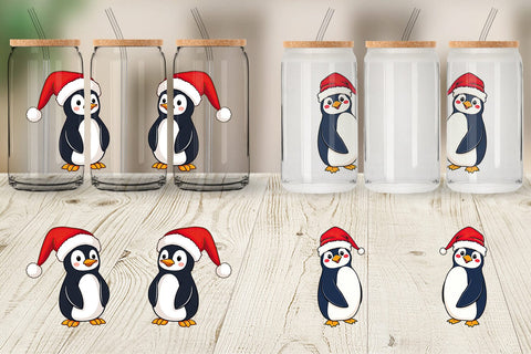 Glass Can Penguin in a Santa Hat Sublimation artnoy 