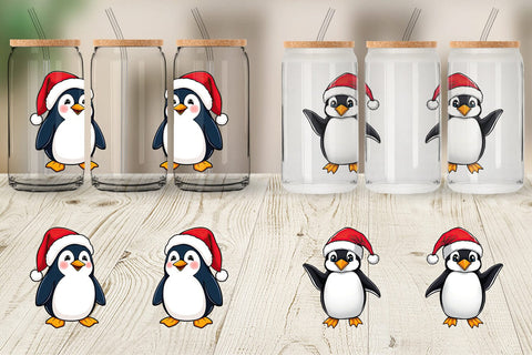 Glass Can Penguin in a Santa Hat Sublimation artnoy 