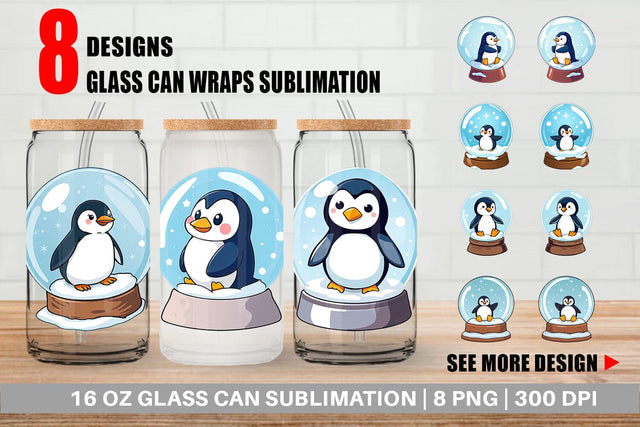 Glass Can Penguin in a Snow Globe Sublimation artnoy 