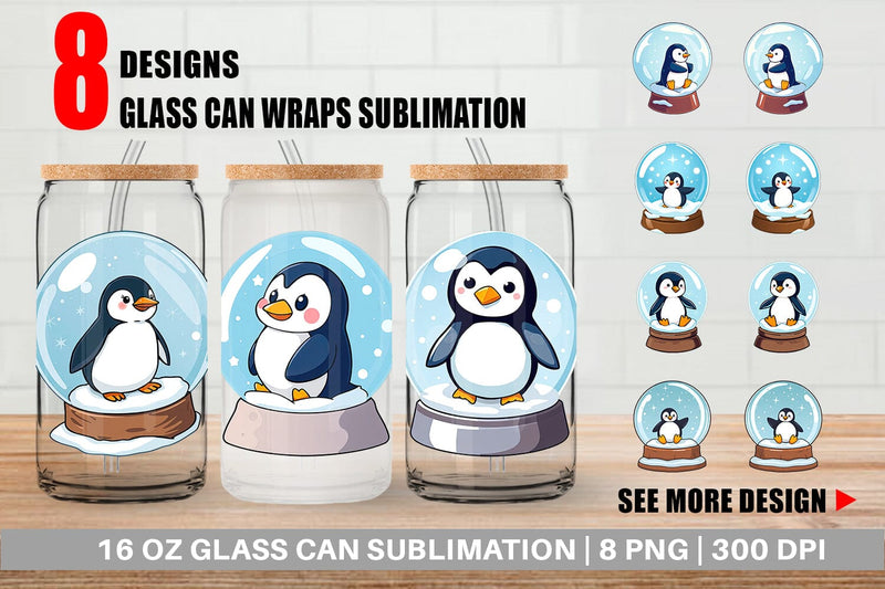 Glass Can Penguin in a Snow Globe Sublimation artnoy 