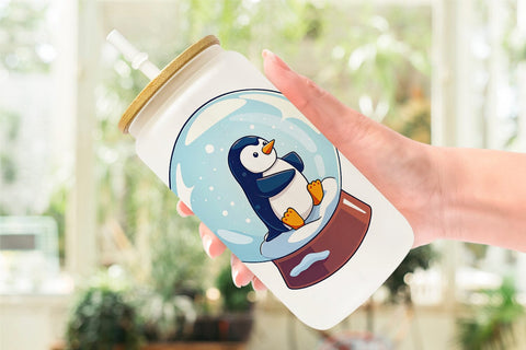 Glass Can Penguin in a Snow Globe Sublimation artnoy 