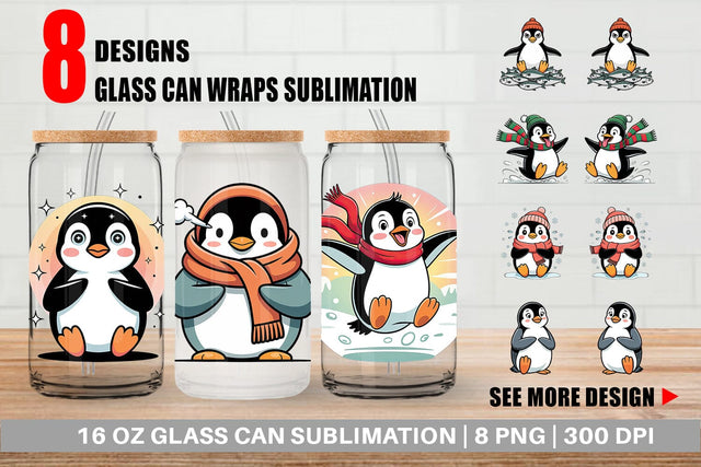 Glass Can Penguin Mood Sublimation artnoy 