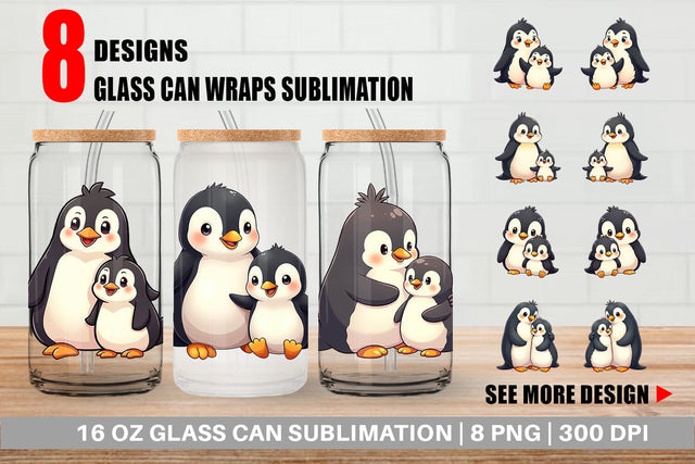Glass Can Penguin Mother's Day Sublimation artnoy 