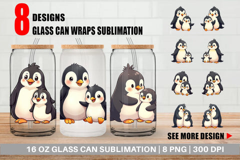 Glass Can Penguin Mother's Day Sublimation artnoy 