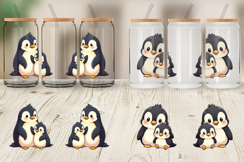 Glass Can Penguin Mother's Day Sublimation artnoy 