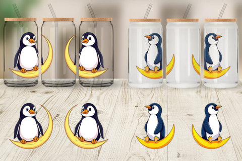 Glass Can Penguin on a Crescent Moon Sublimation artnoy 