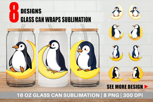 Glass Can Penguin on a Crescent Moon Sublimation artnoy 