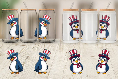 Glass Can Penguin Patriotic Sublimation artnoy 
