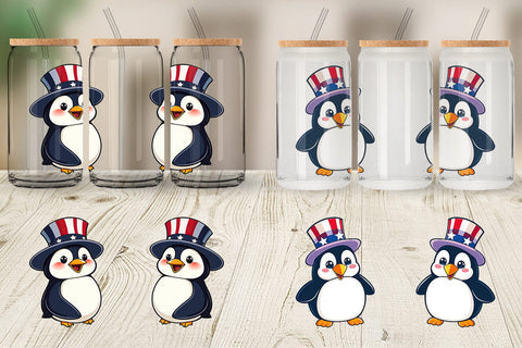 Glass Can Penguin Patriotic Sublimation artnoy 