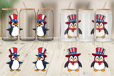 Glass Can Penguin Patriotic Sublimation artnoy 