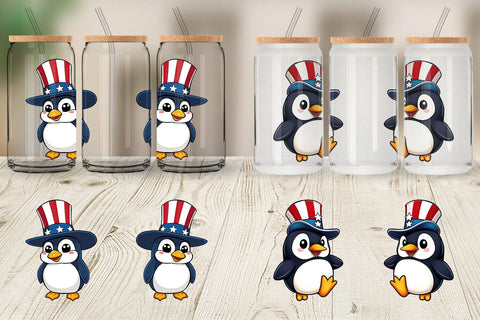 Glass Can Penguin Patriotic Sublimation artnoy 