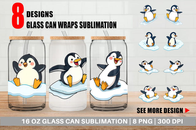 Glass Can Penguin Sliding on Ice Sublimation artnoy 