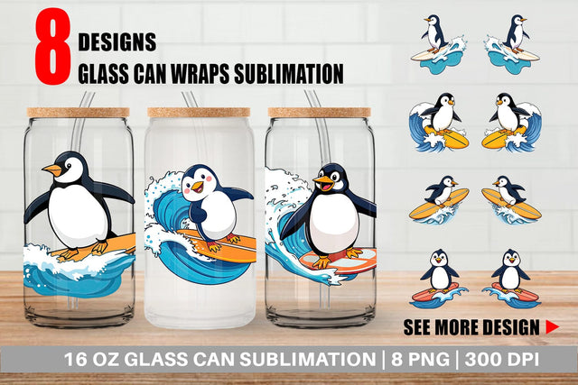Glass Can Penguin Surfing a Wave Sublimation artnoy 
