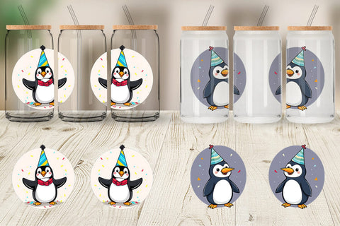 Glass Can Penguin with a Party Hat Sublimation artnoy 