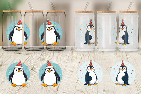 Glass Can Penguin with a Party Hat Sublimation artnoy 