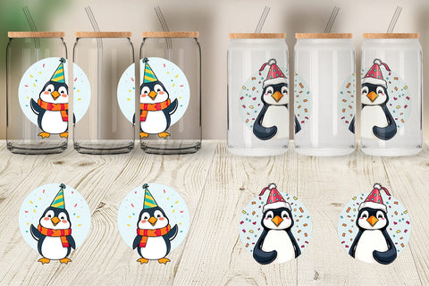 Glass Can Penguin with a Party Hat Sublimation artnoy 