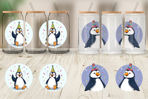 Glass Can Penguin with a Party Hat Sublimation artnoy 