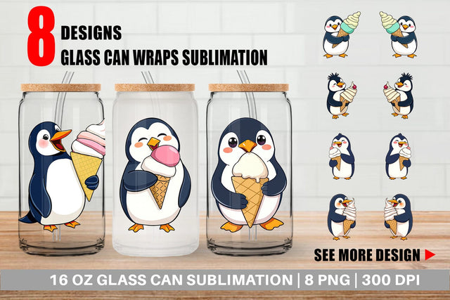 Glass Can Penguin with an Ice Cream Sublimation artnoy 