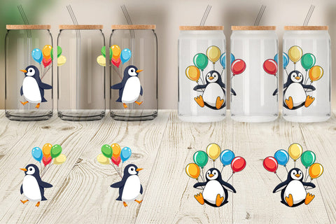 Glass Can Penguin with Balloons Sublimation artnoy 
