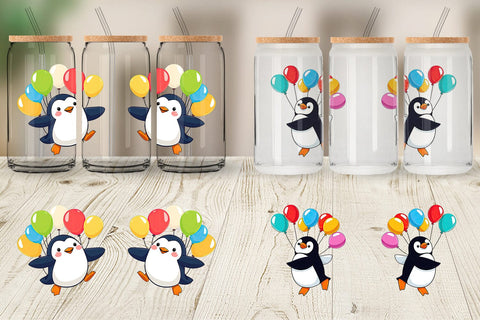 Glass Can Penguin with Balloons Sublimation artnoy 