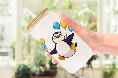Glass Can Penguin with Balloons Sublimation artnoy 